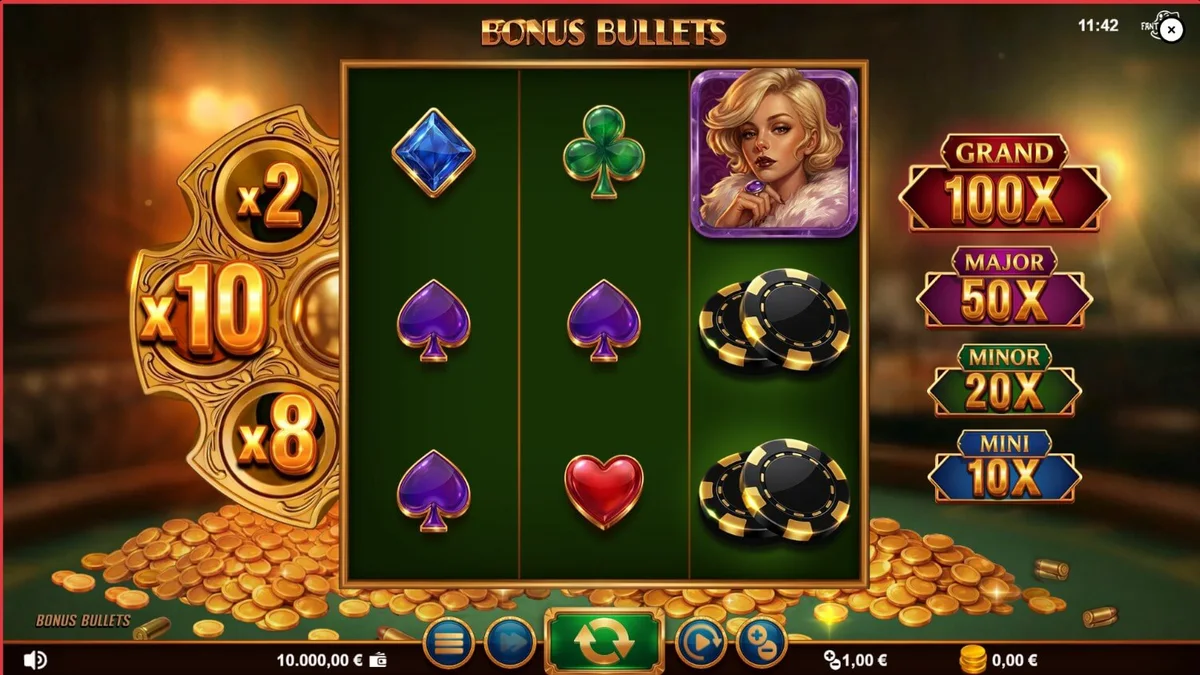 Bonus Bullets স্লট গেমের গ্ল্যামারাস এবং রহস্যময় ইন্টারফেস